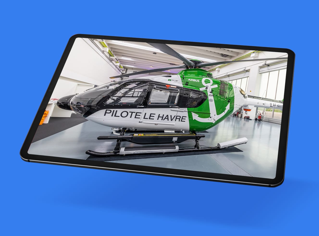 Livrée hélicoptère Station de Pilotage du Havre - Branding - piloteslehavre.fr © Airbus Helicopters - Gonzalo CACERES